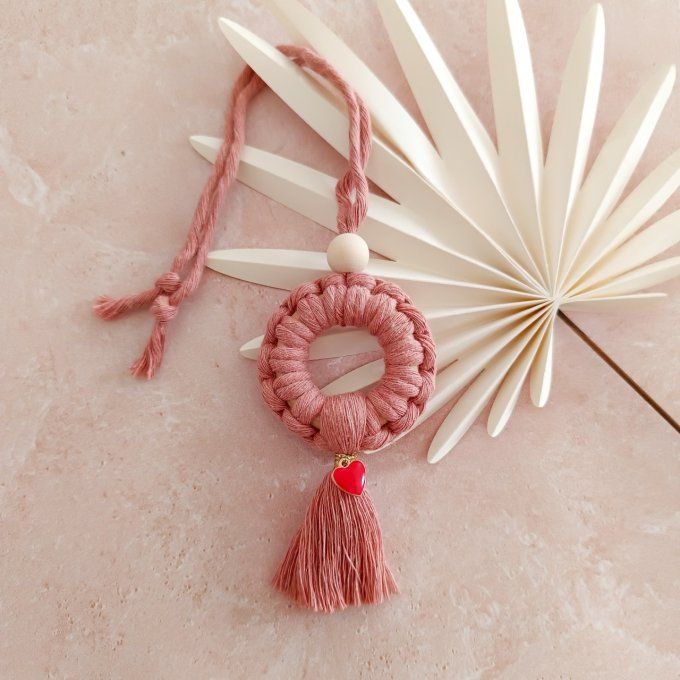 Suspension de rétroviseur " Love" Rose coeur rouge