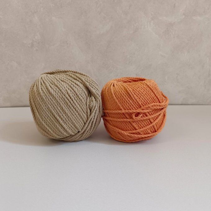 lot de 2 cordes de coton bio coloris abricot et camel macramé Corderie Mansas (neuf)